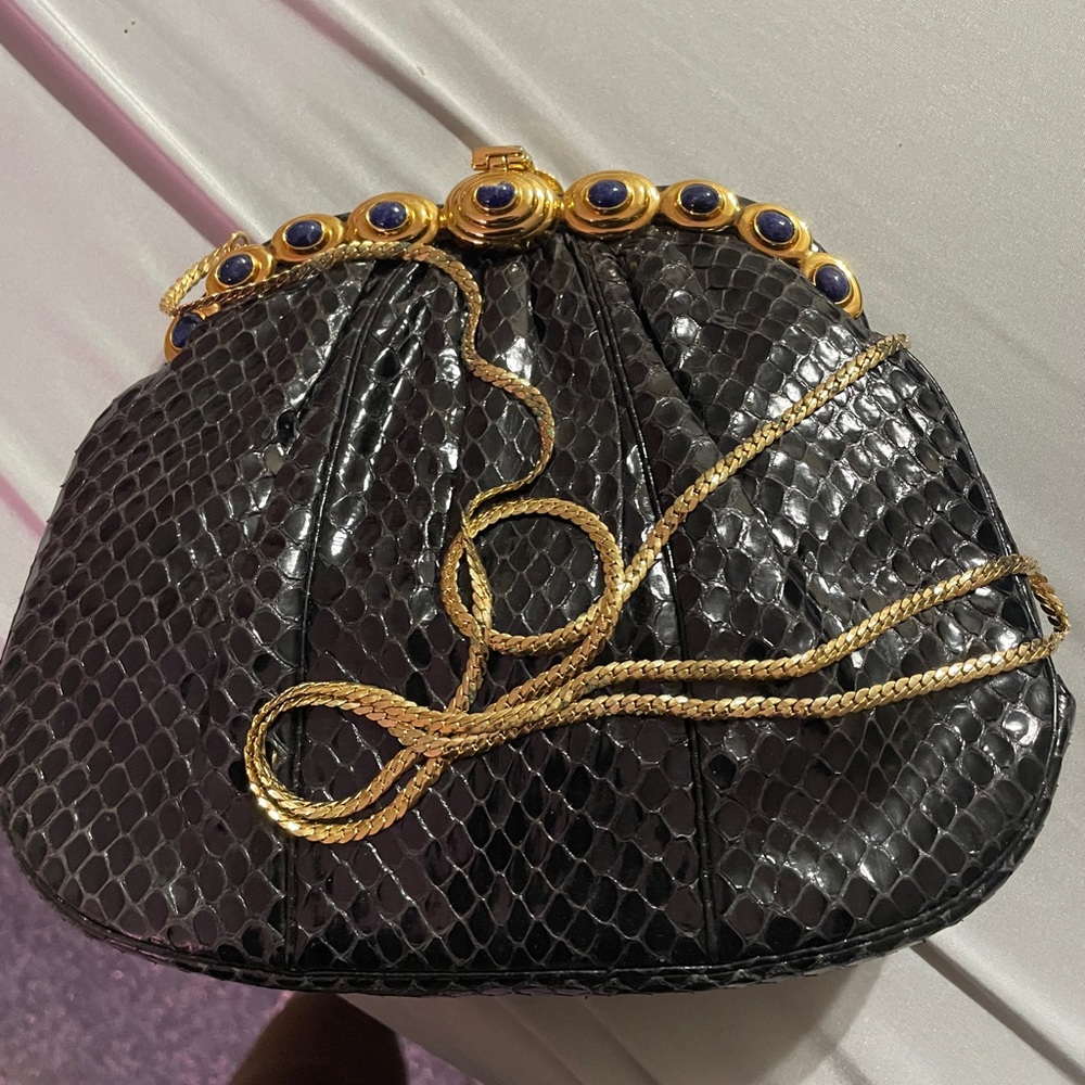 Judith Leiber lizard/alligator skin bag with precious gems